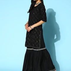 Stylum Women's Sequenced Rayon Kurta Sharara Dupatta Set (KSDTESLA)