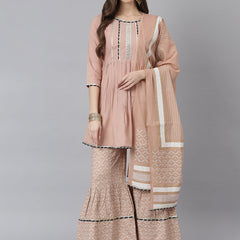 Rayon Pleated Kurta Sharara Dupatta Set