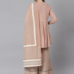 Rayon Pleated Kurta Sharara Dupatta Set