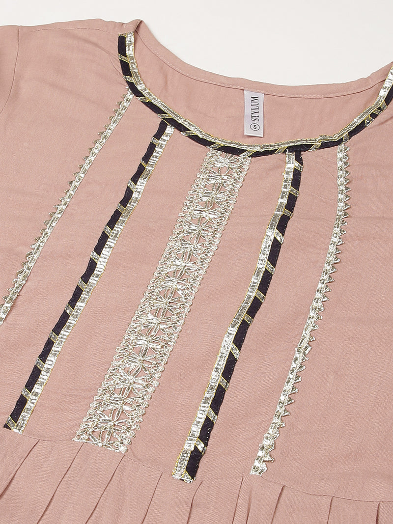 Rayon Pleated Kurta Sharara Dupatta Set