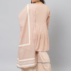 Rayon Pleated Kurta Sharara Dupatta Set