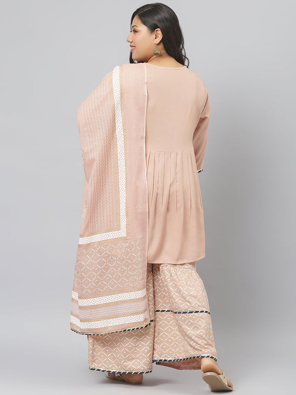 Rayon Pleated Kurta Sharara Dupatta Set