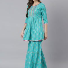 Stylum Women's Printed Rayon A-Line Kurta Sharara Dupatta Set (KSDVISTATURQ)