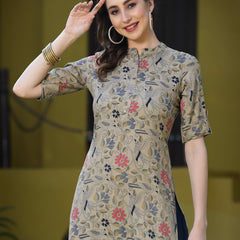 Stylum Women's Floral Printed Cotton Midi Flared Dress (MILANBEIGE)