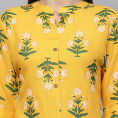 Mustard Print A line Kurta
