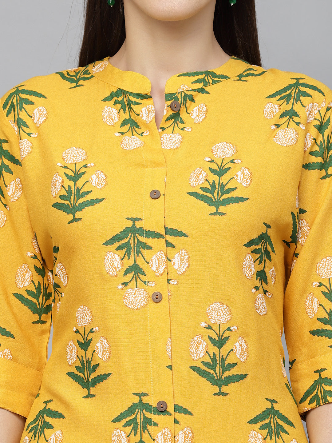 Mustard Print A line Kurta