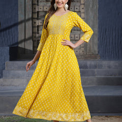 Mustard Embroidered Long Kurta