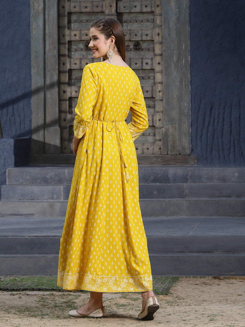 Mustard Embroidered Long Kurta