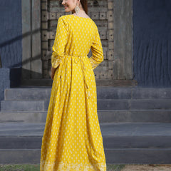 Mustard Embroidered Long Kurta
