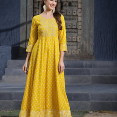 Mustard Embroidered Long Kurta