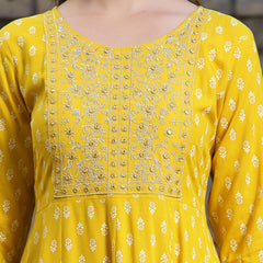 Stylum Women's Mustard Embroidered Long Kurta (MUSTRDDION)