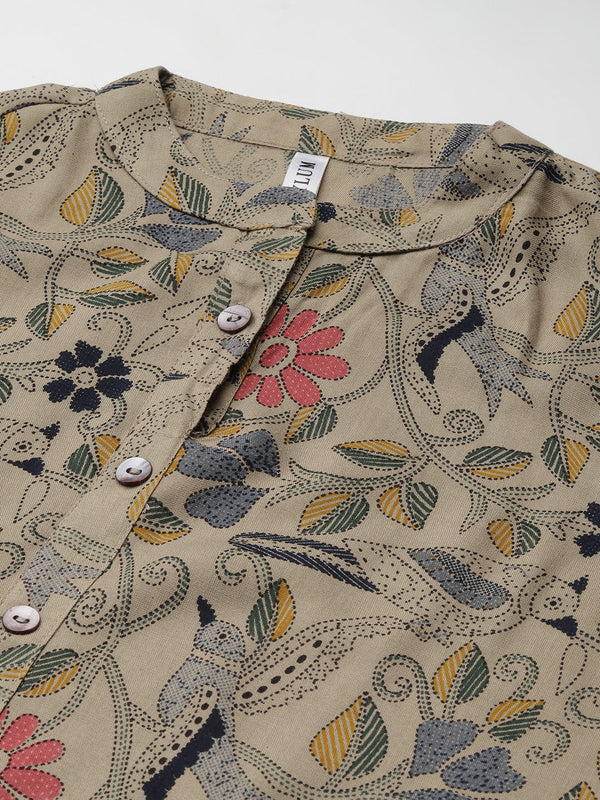 Stylum Women's Floral Printed Rayon A-Line Kurta (Mairabeige)