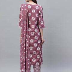 Stylum Women's Printed Cotton Straight Kurta Pant Dupatta Set (MauveChecksKPDSet)