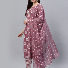 Stylum Women's Printed Cotton Straight Kurta Pant Dupatta Set (MauveChecksKPDSet)