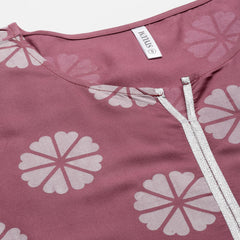 Stylum Women's Printed Cotton Straight Kurta Pant Dupatta Set (MauveChecksKPDSet)