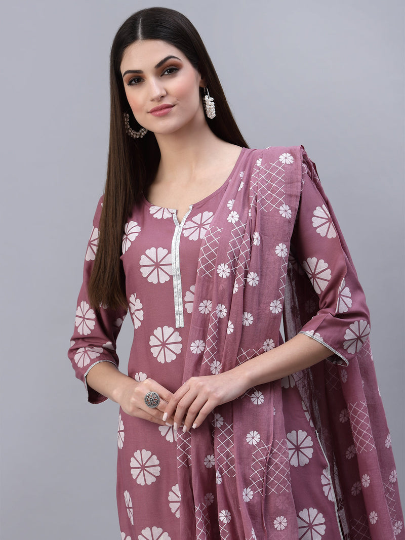 Cotton Straight Kurta Pant Dupatta Set