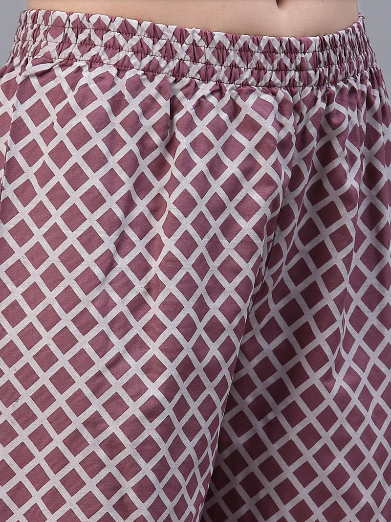 Stylum Women's Printed Cotton Straight Kurta Pant Dupatta Set (MauveChecksKPDSet)