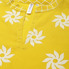 Stylum Women's Printed Cotton Straight Kurta Pant Dupatta Set (MustardKhadiKPDSet)