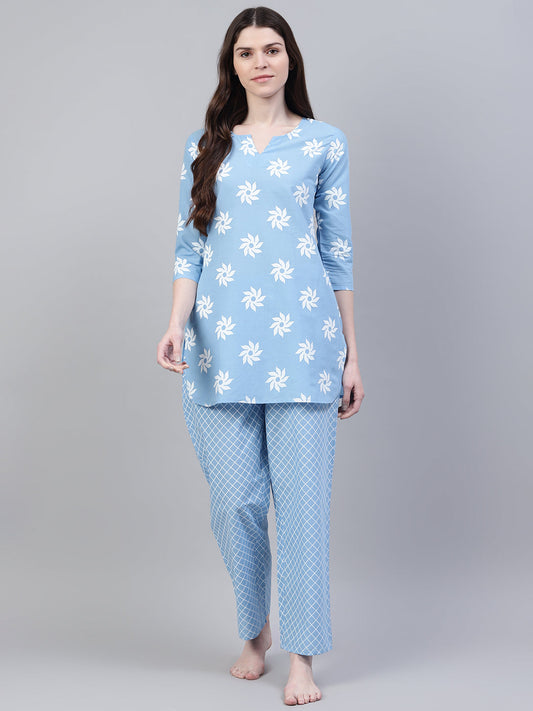 Stylum Women's Printed Cotton Night Suit Set (NIST0012)