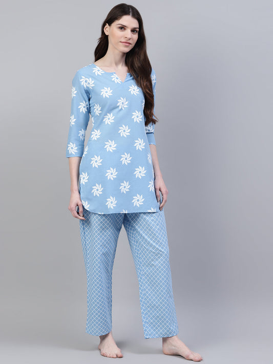 Stylum Women's Printed Cotton Night Suit Set (NIST0012)