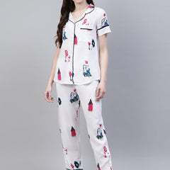 Stylum Women's Abstract Print Rayon Night Suit Set (NIST0015)