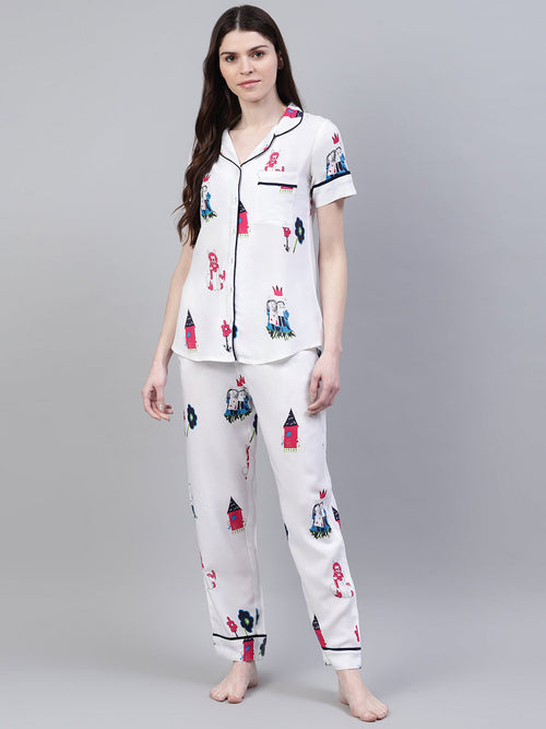 Stylum Women's Abstract Print Rayon Night Suit Set (NIST0015)