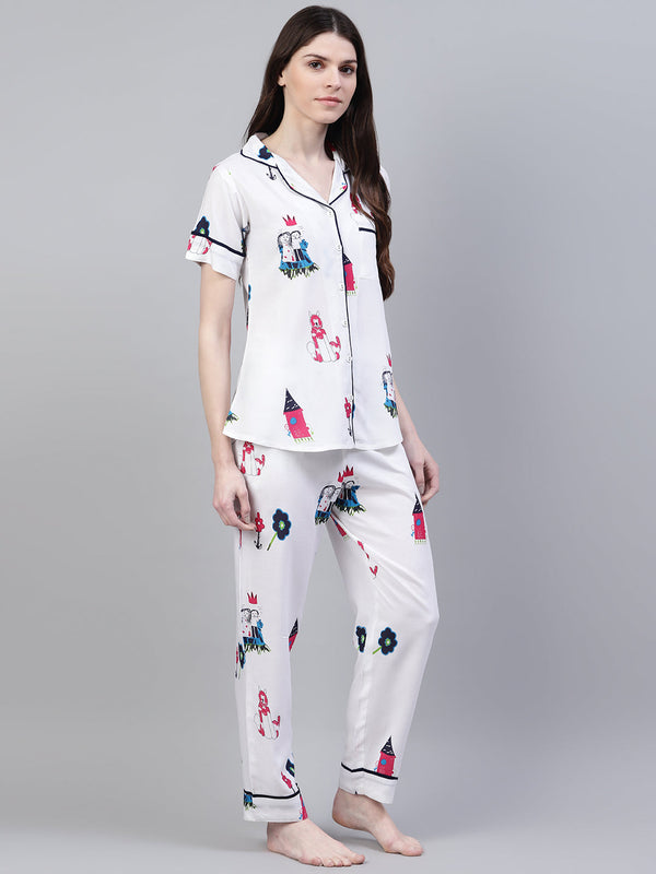 Abstract Print Rayon Night Suit Set