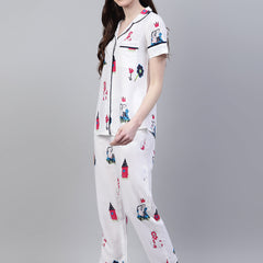 Stylum Women's Abstract Print Rayon Night Suit Set (NIST0015)