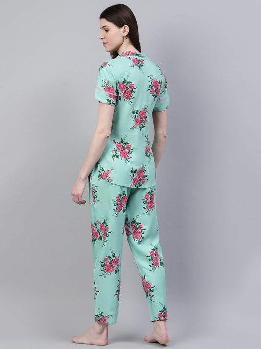 Stylum Women's Floral Print Rayon Night Suit Set (NIST002)