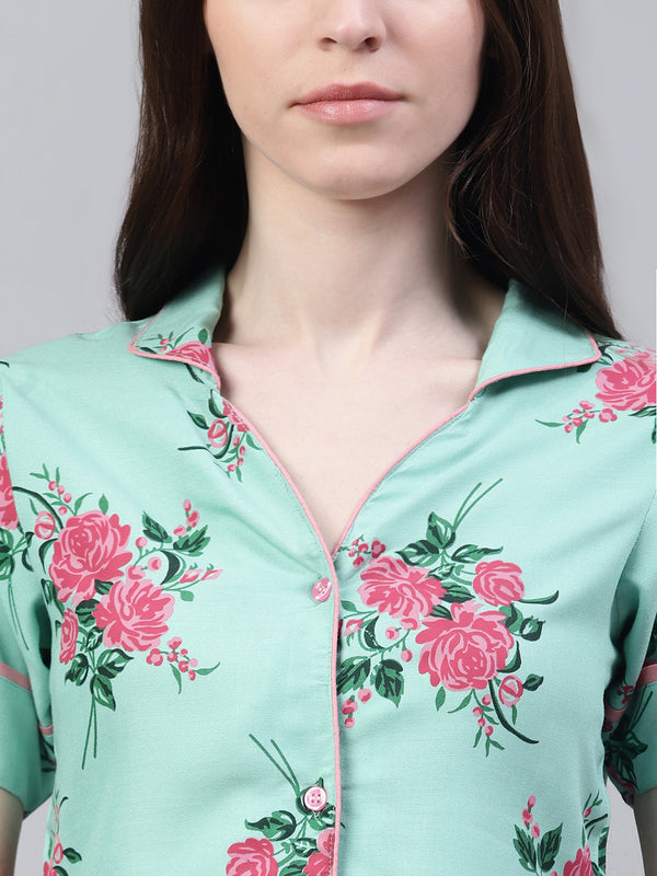 Floral Print Rayon Night Suit Set