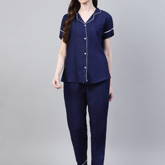 Stylum Women's Solid Rayon Plus Size Night Suit Set (NIST003)