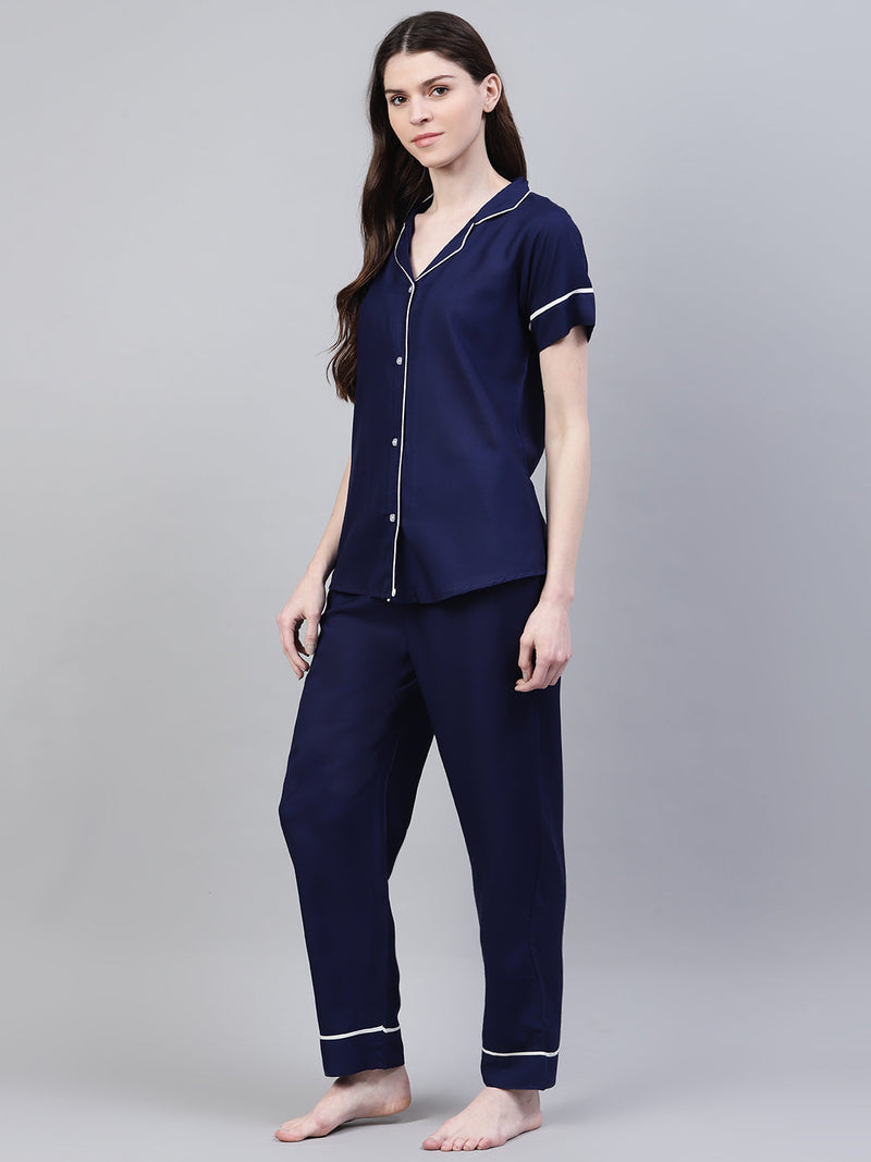 Stylum Women's Solid Rayon Plus Size Night Suit Set (NIST003)