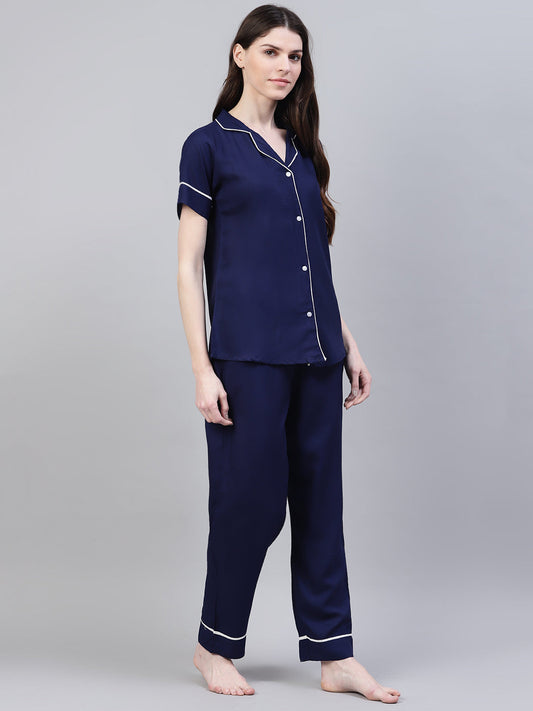 Stylum Women's Solid Rayon Plus Size Night Suit Set (NIST003)
