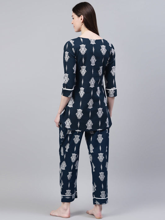Stylum Women's Floral Print Cotton Plus Size Night Suit Set (NIST007)
