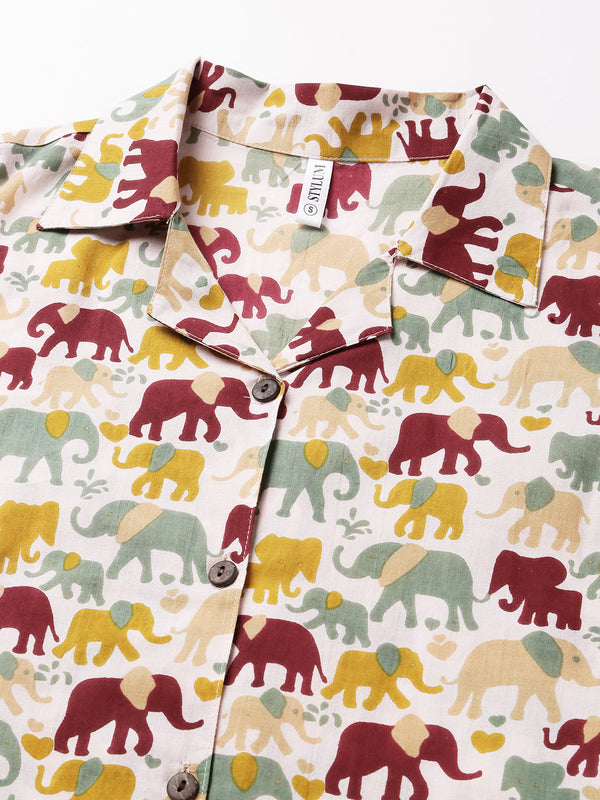 Stylum Women's Elephant Printed Cotton Night Suit Set (NISTELLY)