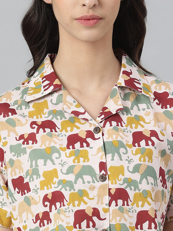 Stylum Women's Elephant Printed Cotton Night Suit Set (NISTELLY)