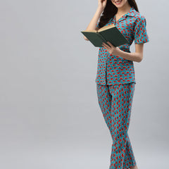 Stylum Women's Printed Cotton Night Suit Set (NISTMELON)