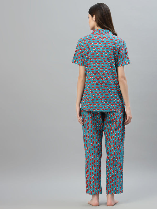 Stylum Women's Printed Cotton Night Suit Set (NISTMELON)