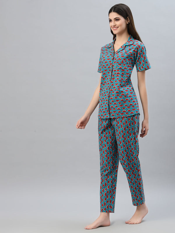 Stylum Women's Printed Cotton Night Suit Set (NISTMELON)