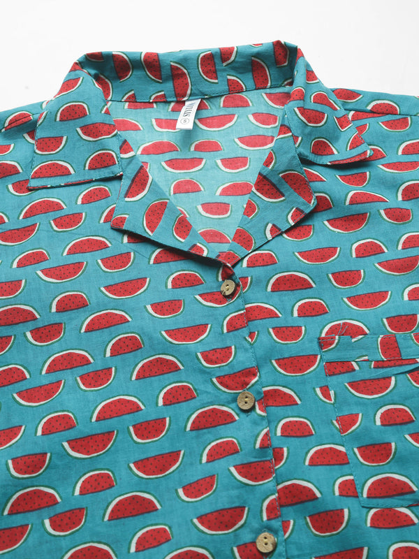 Stylum Women's Printed Cotton Night Suit Set (NISTMELON)