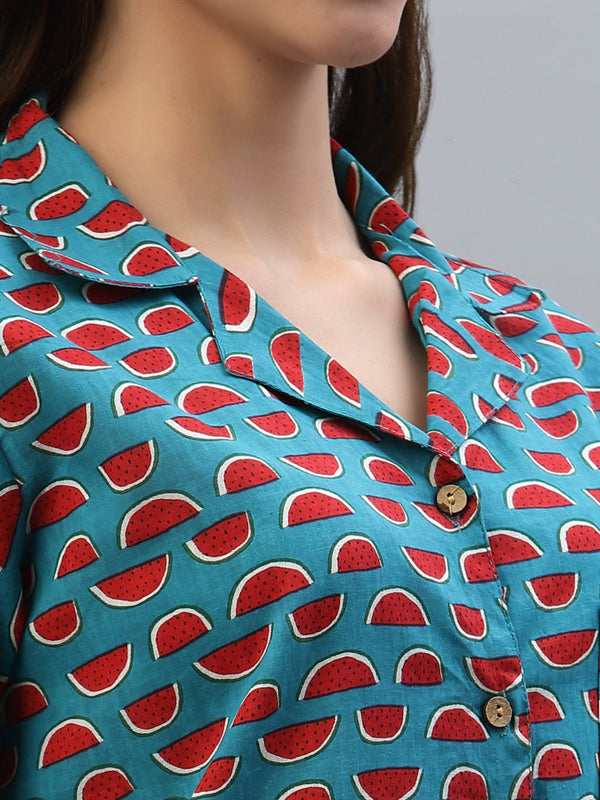 Stylum Women's Printed Cotton Night Suit Set (NISTMELON)