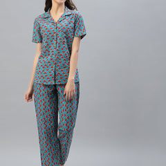 Stylum Women's Printed Cotton Night Suit Set (NISTMELON)