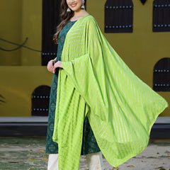 Stylum Women's Printed Rayon Flared Kurta Dupatta Set (Nodegreenkdset)