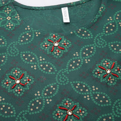 Stylum Women's Printed Rayon Flared Kurta Dupatta Set (Nodegreenkdset)