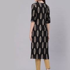 Stylum Women's Block Printed Rayon A-Line Kurta (NOMIBLACK)