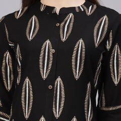 Stylum Women's Block Printed Rayon A-Line Kurta (NOMIBLACK)