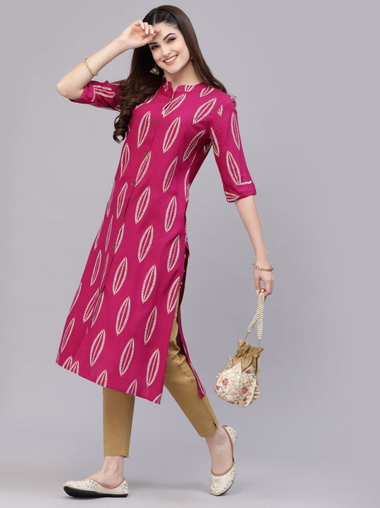 Stylum Women's Block Printed Rayon A-Line Kurta (NOMIGEM)