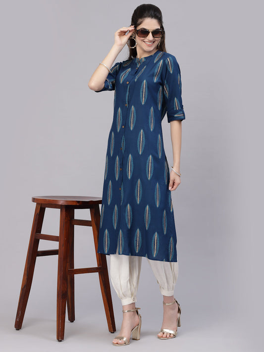 Stylum Women's Block Printed Rayon A-Line Kurta (NOMITEAL)