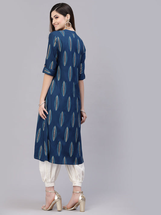 Teal Rayon A-Line Kurta 