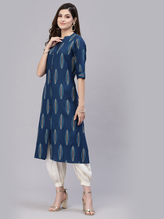 Stylum Women's Block Printed Rayon A-Line Kurta (NOMITEAL)